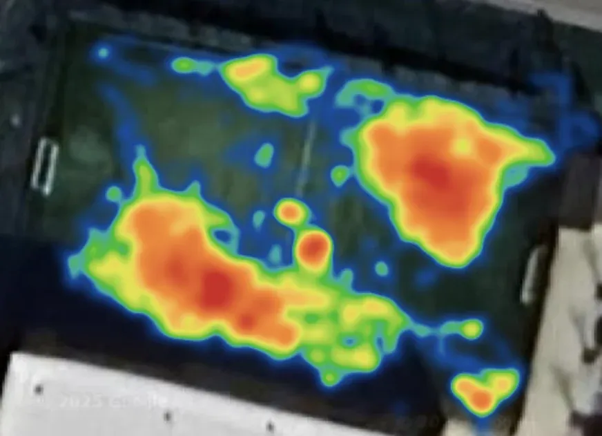 The same football match in Garmin Connect: a heat overlay sprawling across a satellite photo of the ground, not aligned to the pitch itself.