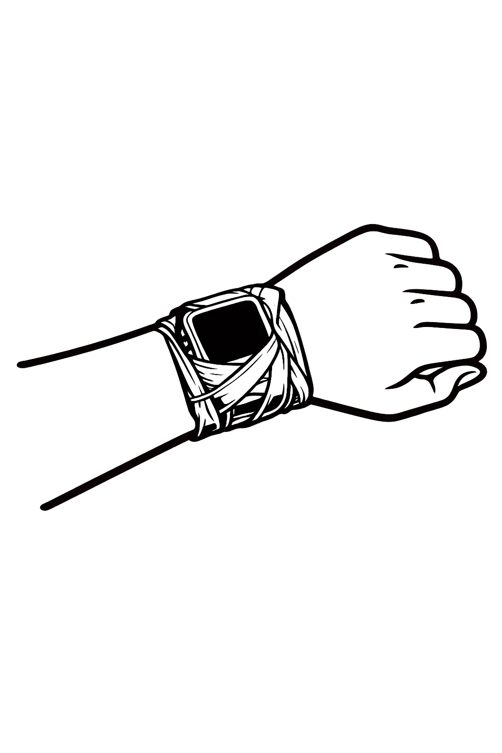 A smartwatch taped to the wrist